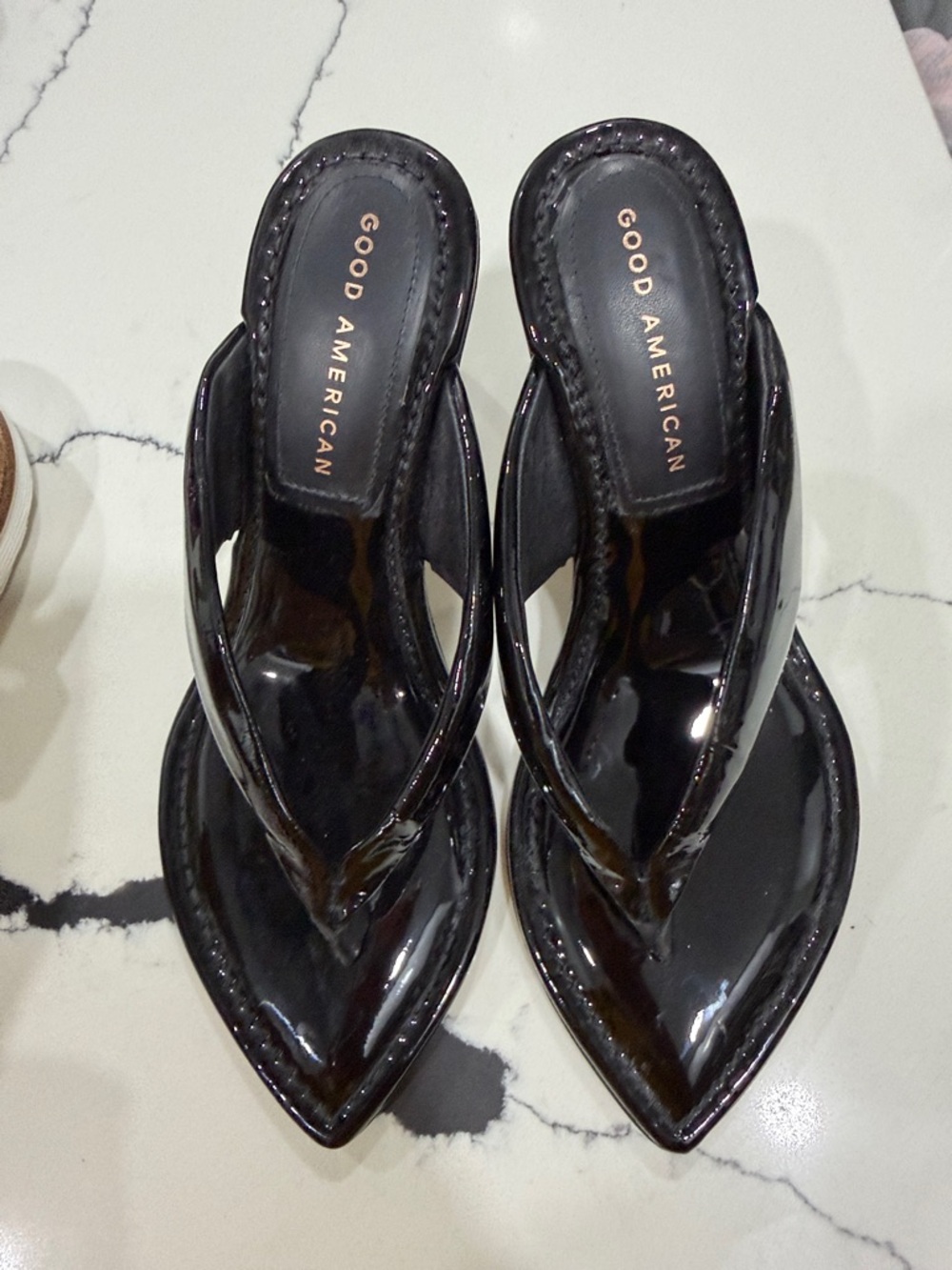 Good American Black Patent Square-Toe Mule Sandals - Picture 3 of 4